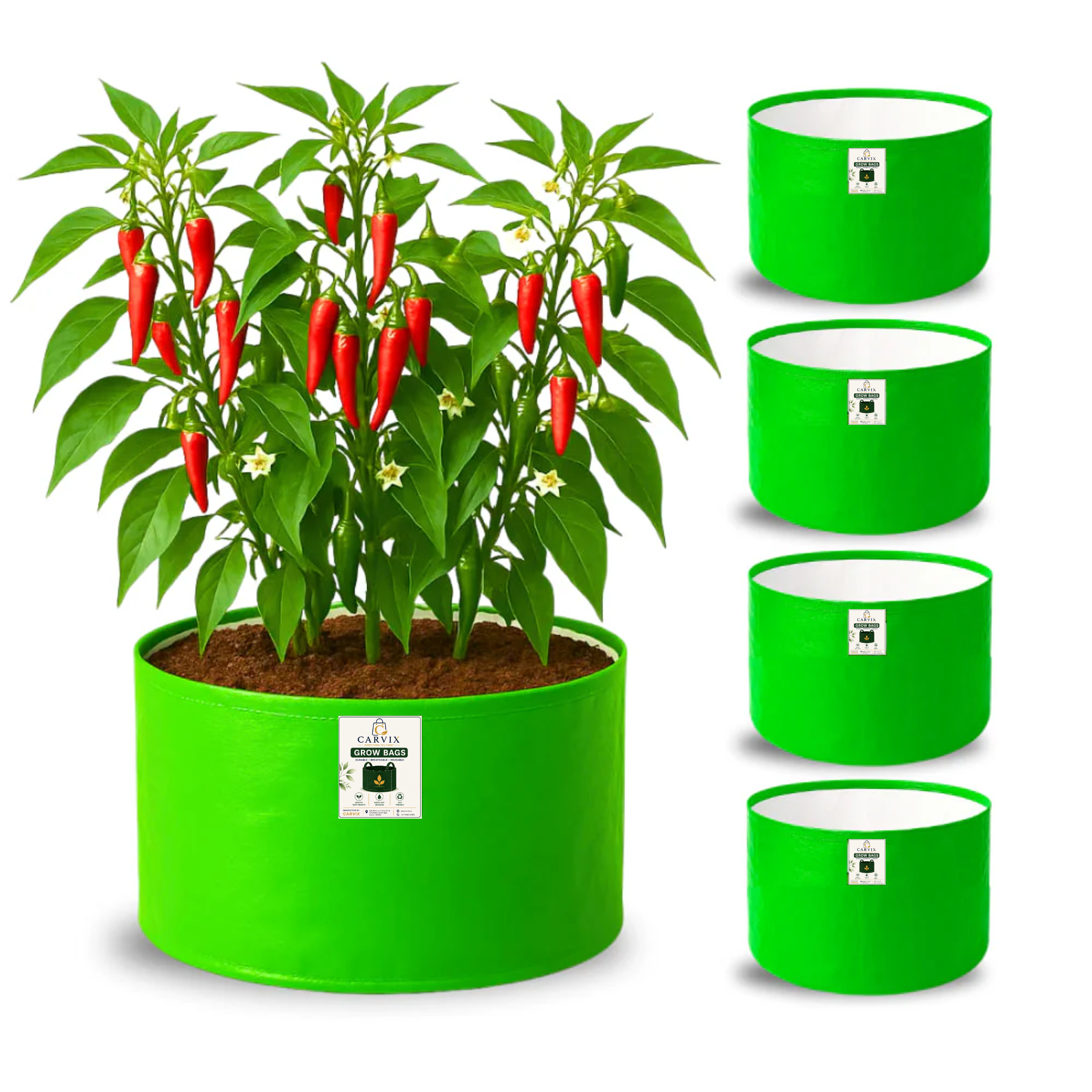 9x12 Grow Bag for Terrace Garden, Premium HDPE 260 GSM, Green Plant Bags