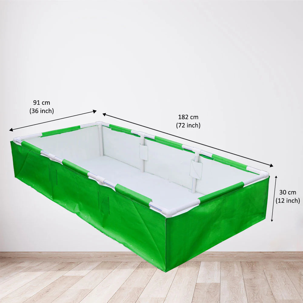 72x36x12 Rectangular Grow Bag With Supporting Pvc Pipes Frame, Premium HDPE Green Raised Bed