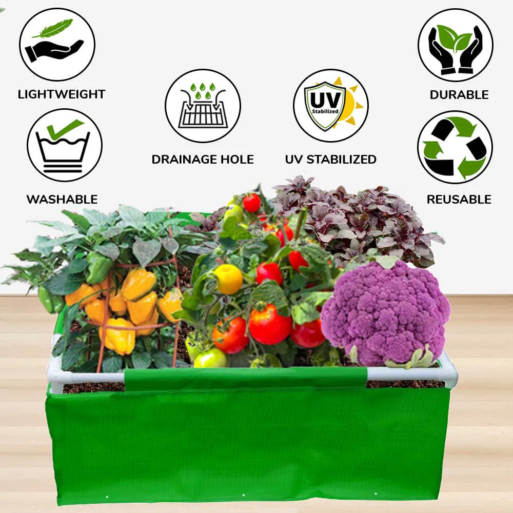 Carvix 36x36x12 Rectangle Grow Bag With Supporting Pvc Pipes Extra Thick Premium HDPE Green Grow Bags