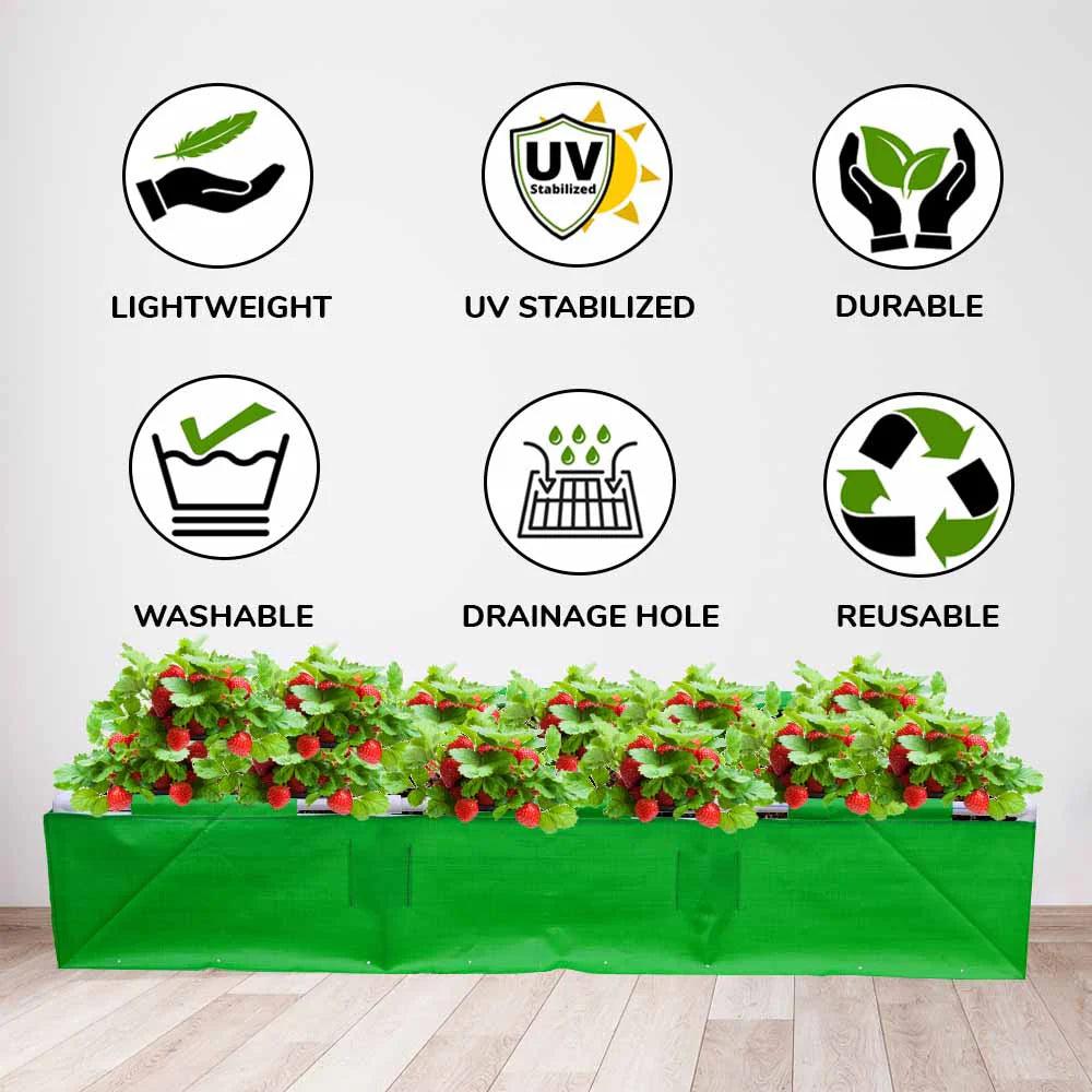 72x36x12 Rectangular Grow Bag With Supporting Pvc Pipes Frame, Premium HDPE Green Raised Bed