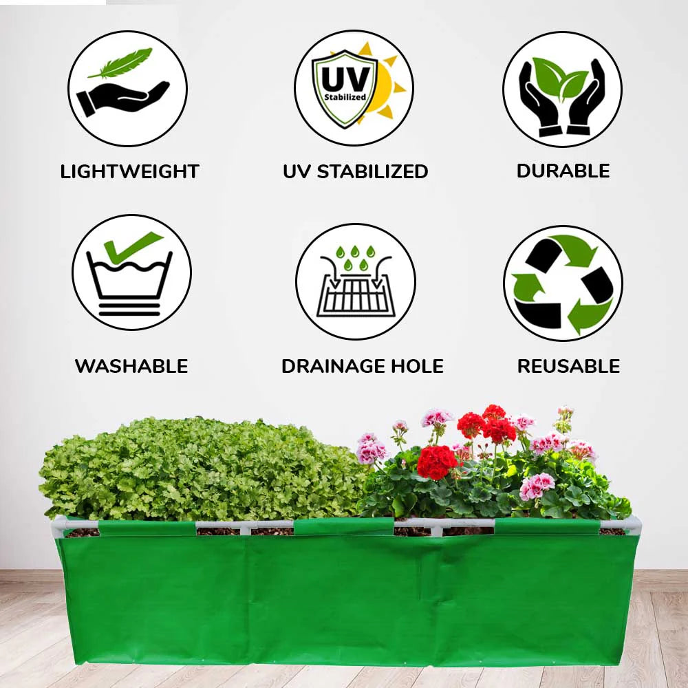 Carvix HDPE 60x12x12 Rectangle Grow Bag With Supporting Pvc Pipes Extra Thick Premium Quality Grow Bags