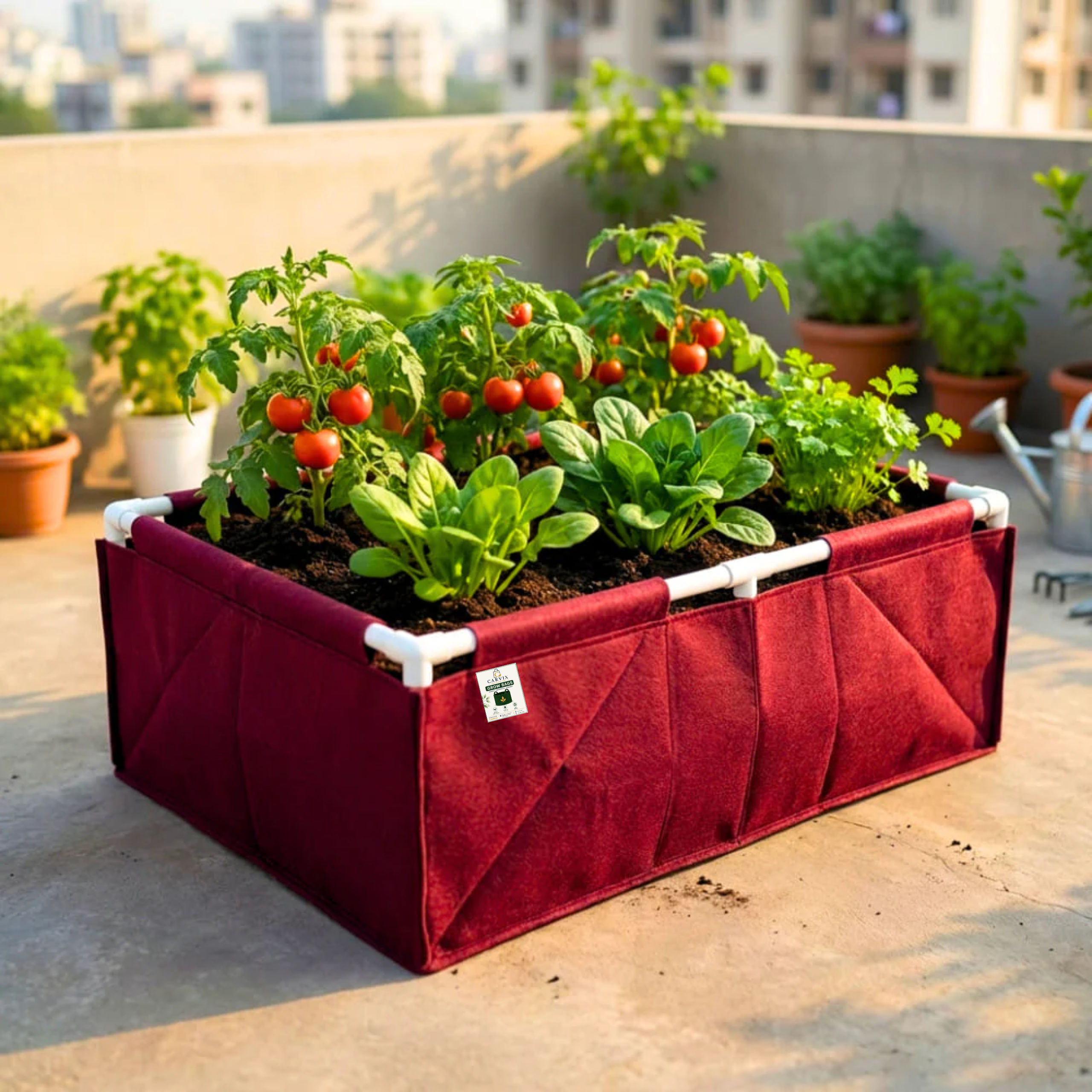 Carvix 36x24x12 Geo Fabric Rectangular Grow Bag With Supporting PVC Pipes, Premium Geo Fabric 450 GSM for Terrace Garden