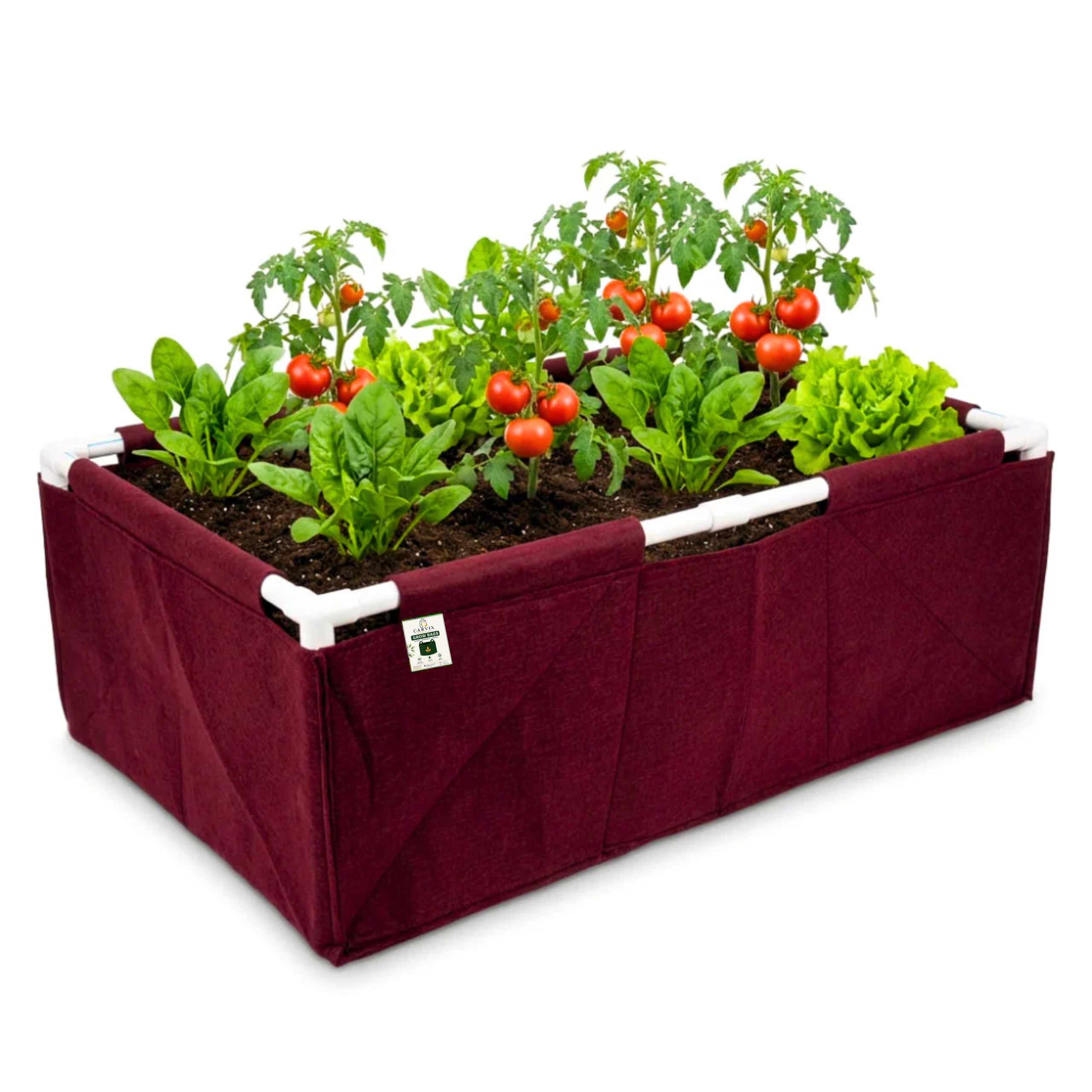 Carvix 36x24x12 Geo Fabric Rectangular Grow Bag With Supporting PVC Pipes, Premium Geo Fabric 450 GSM for Terrace Garden