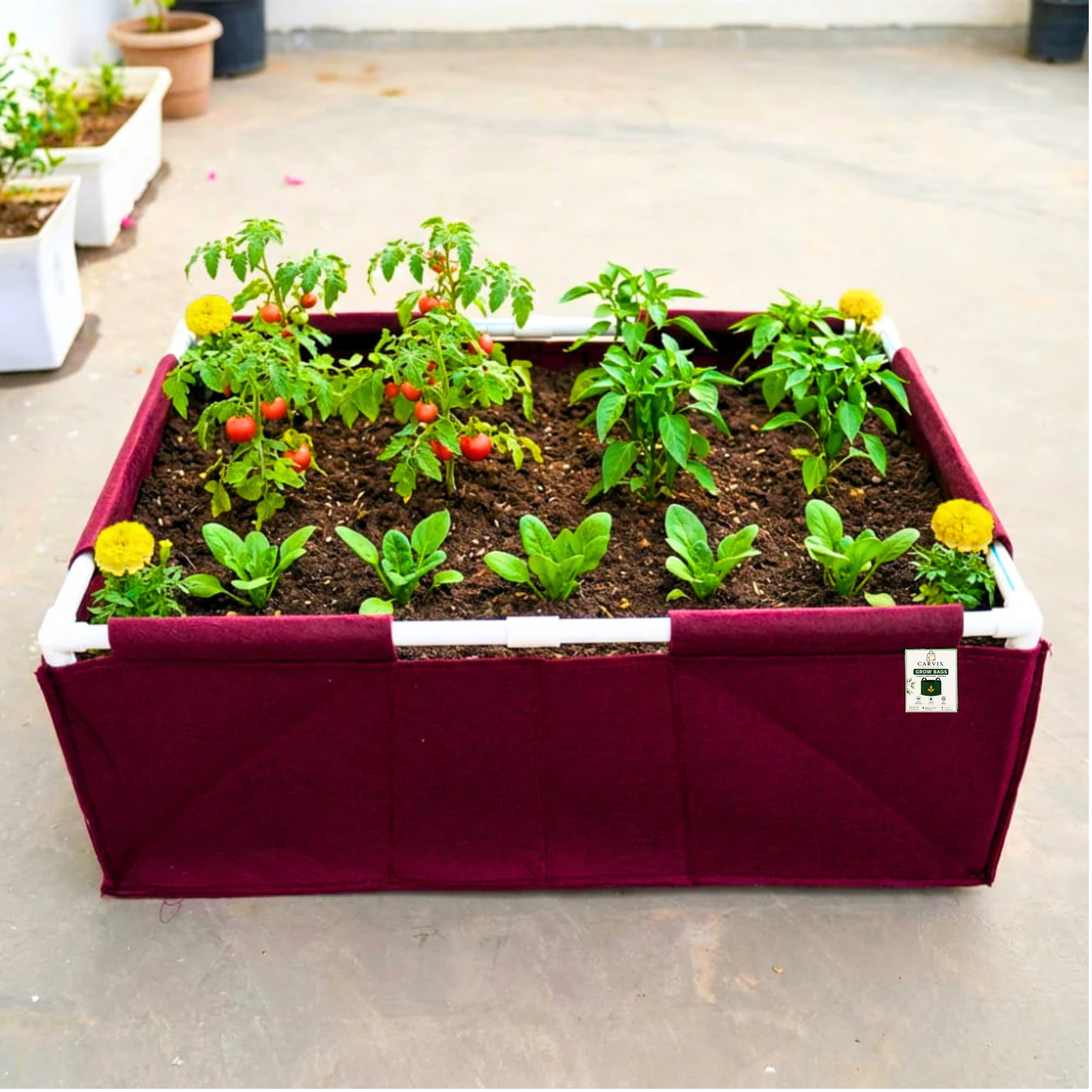 Carvix 36x24x12 Geo Fabric Rectangular Grow Bag With Supporting PVC Pipes, Premium Geo Fabric 450 GSM for Terrace Garden