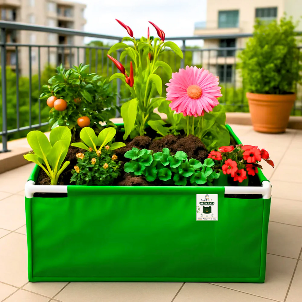 Carvix 36x36x12 Rectangle Grow Bag With Supporting Pvc Pipes Extra Thick Premium HDPE Green Grow Bags