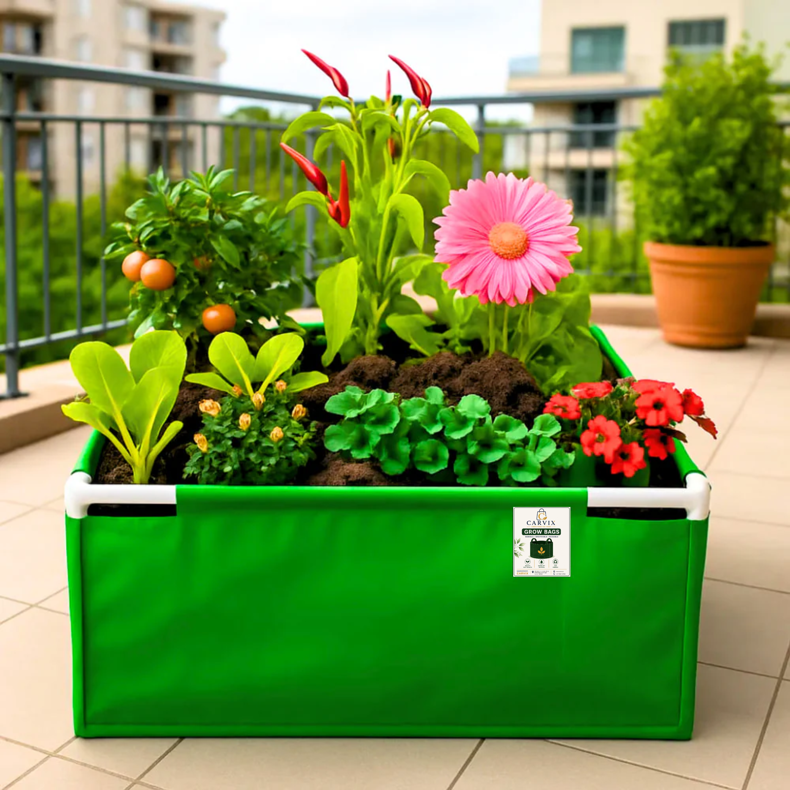 Carvix 36x36x12 Rectangle Grow Bag With Supporting Pvc Pipes Extra Thick Premium HDPE Green Grow Bags