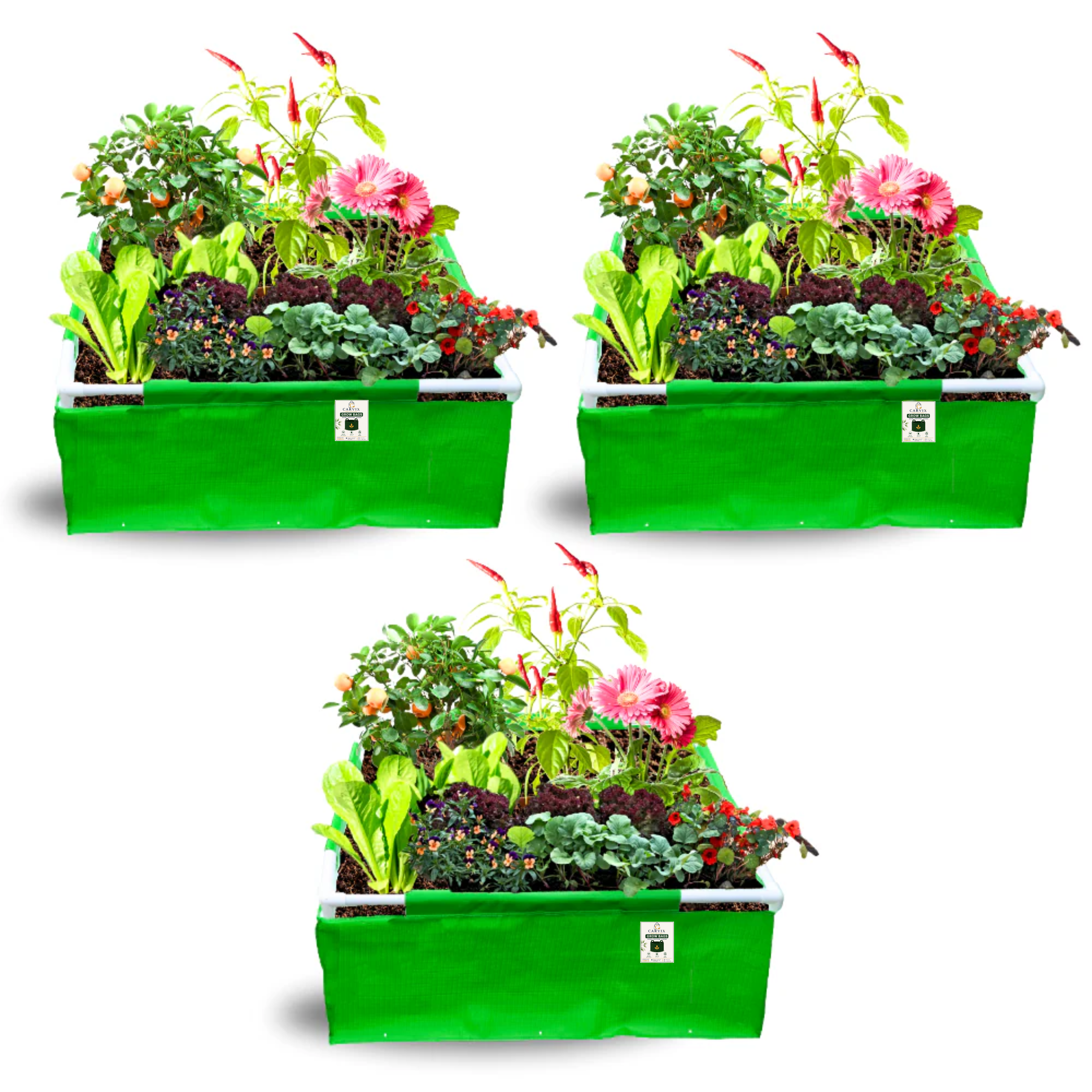 Carvix 36x36x12 Rectangle Grow Bag With Supporting Pvc Pipes Extra Thick Premium HDPE Green Grow Bags