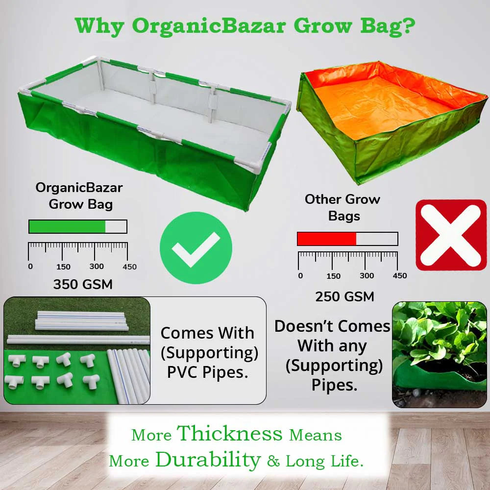 72x36x12 Rectangular Grow Bag With Supporting Pvc Pipes Frame, Premium HDPE Green Raised Bed
