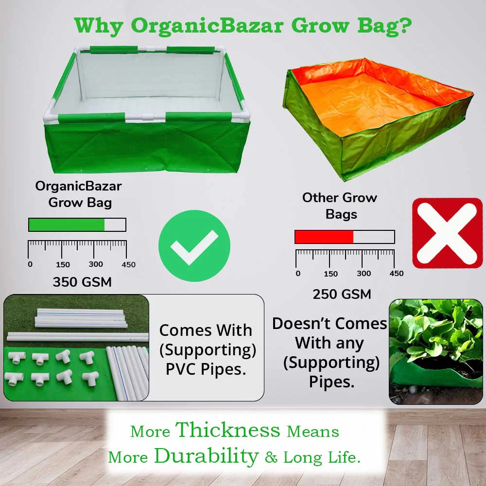 HDPE 36x24x12 Rectangle Grow Bag With Supporting Pvc Pipes Extra Thick Premium Quality Grow Bags