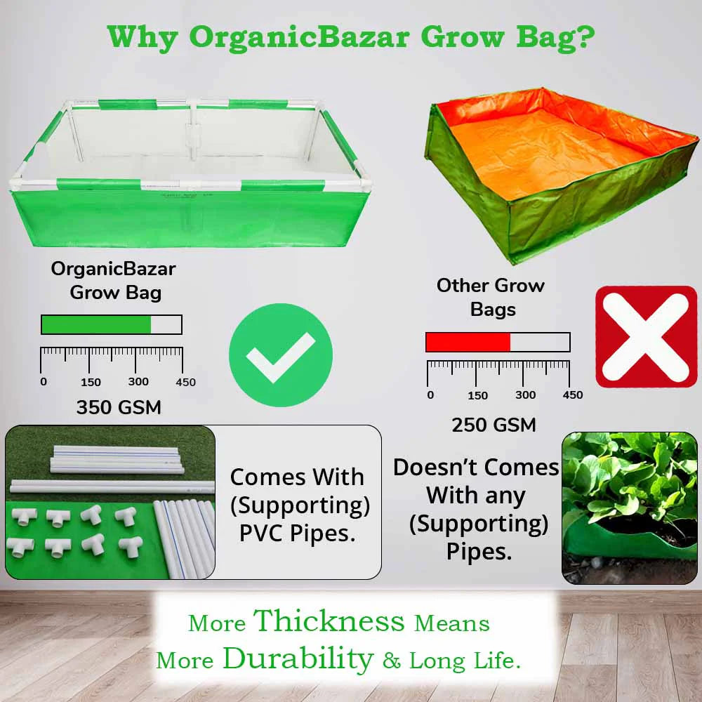 HDPE 48x24x12 Rectangle Grow Bag With Supporting Pvc Pipes Extra Thick Premium Quality Grow Bags