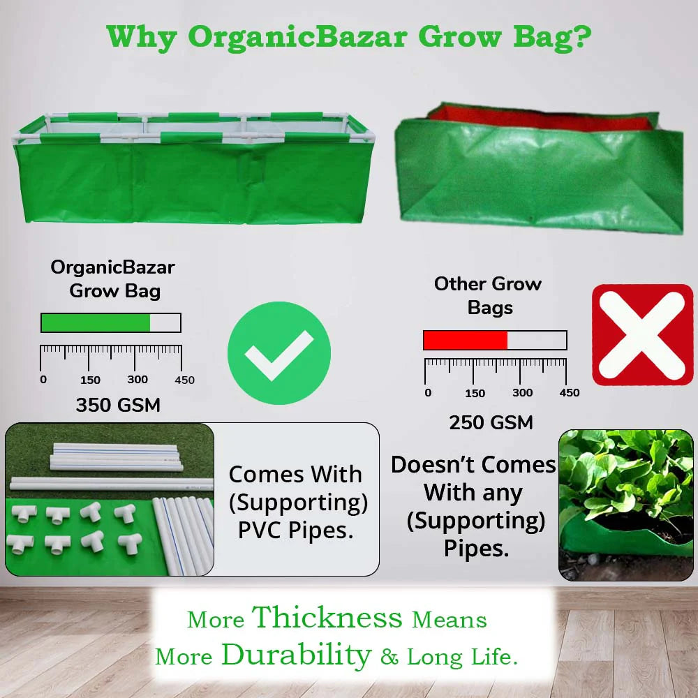 Carvix HDPE 60x24x18 Rectangle Grow Bag With Supporting Pvc Pipes Extra Thick Premium Quality Grow Bags