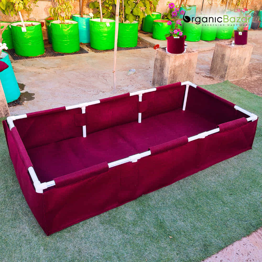 Carvix 72x36x12 Geo Fabric Rectangular Grow Bag With Supporting PVC Pipes, 450 GSM Raised Bed for Terrace Garden