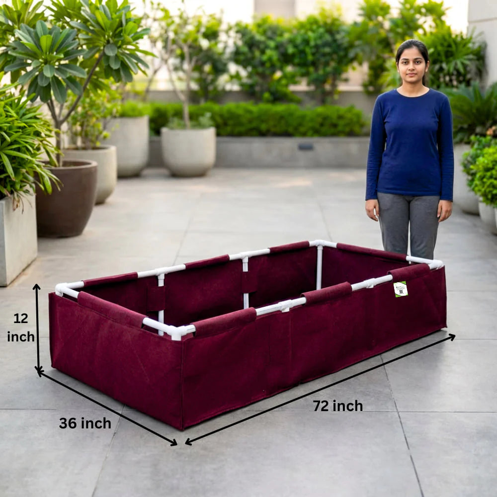 Carvix 72x36x12 Geo Fabric Rectangular Grow Bag With Supporting PVC Pipes, 450 GSM Raised Bed for Terrace Garden
