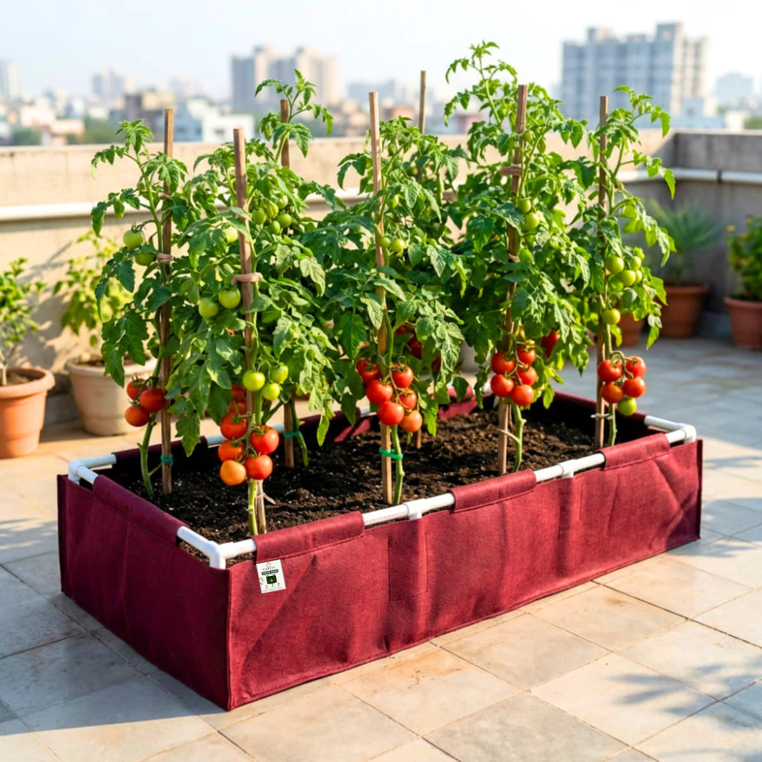 Carvix 72x36x12 Geo Fabric Rectangular Grow Bag With Supporting PVC Pipes, 450 GSM Raised Bed for Terrace Garden