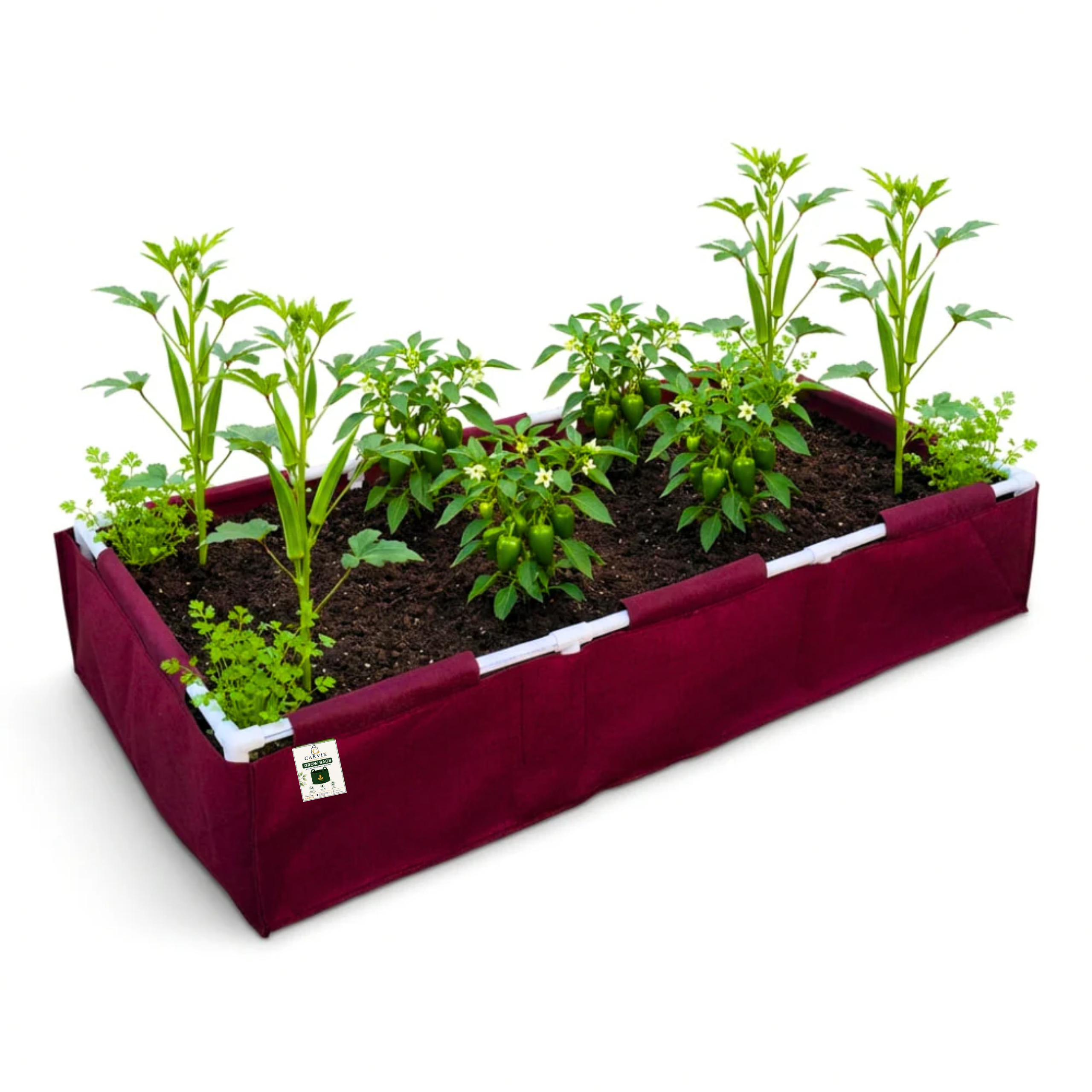 Carvix 72x36x12 Geo Fabric Rectangular Grow Bag With Supporting PVC Pipes, 450 GSM Raised Bed for Terrace Garden