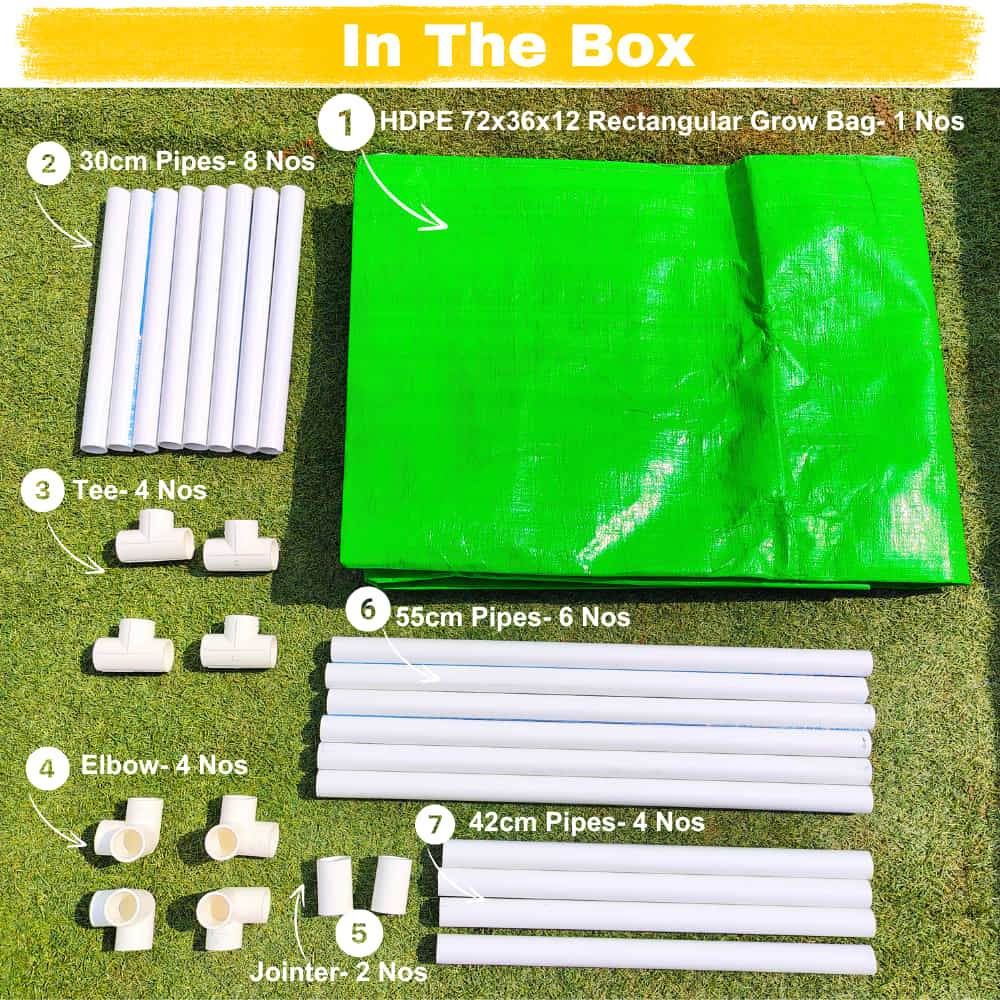 72x36x12 Rectangular Grow Bag With Supporting Pvc Pipes Frame, Premium HDPE Green Raised Bed