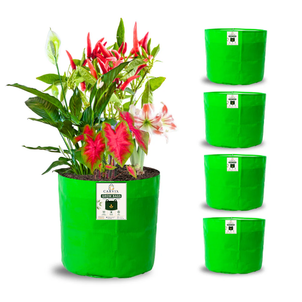 Carvix 8x8 Grow Bags for Terrace Garden, Premium HDPE 260 GSM, Green Plant Bags