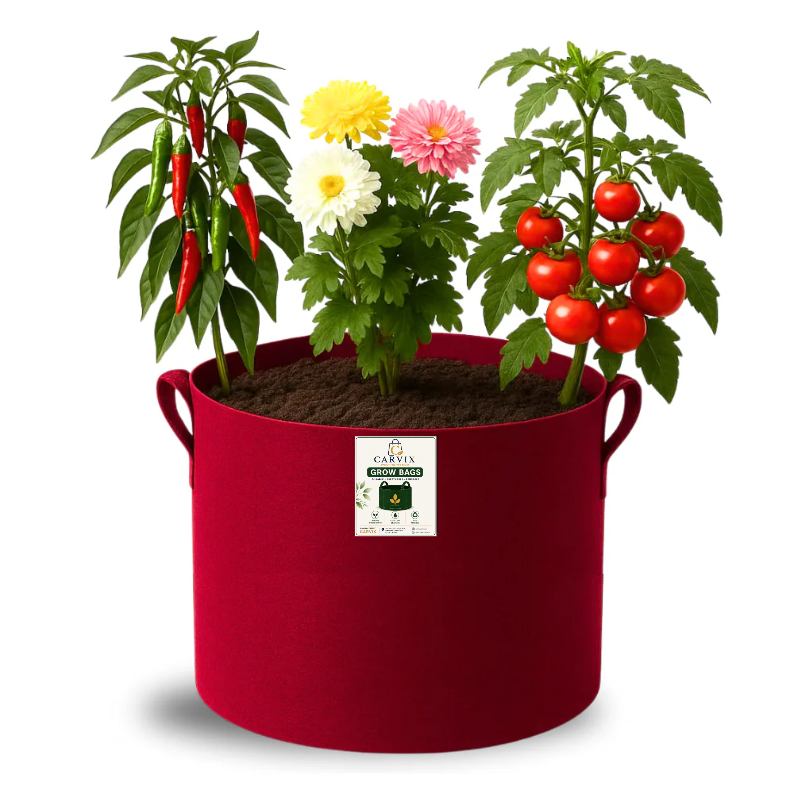Carvix 9x9 Geo Grow Bags Suitable for Vegetable and Flower Plants, Premium Quality 450 GSM Maroon Planters for Terrace Garden