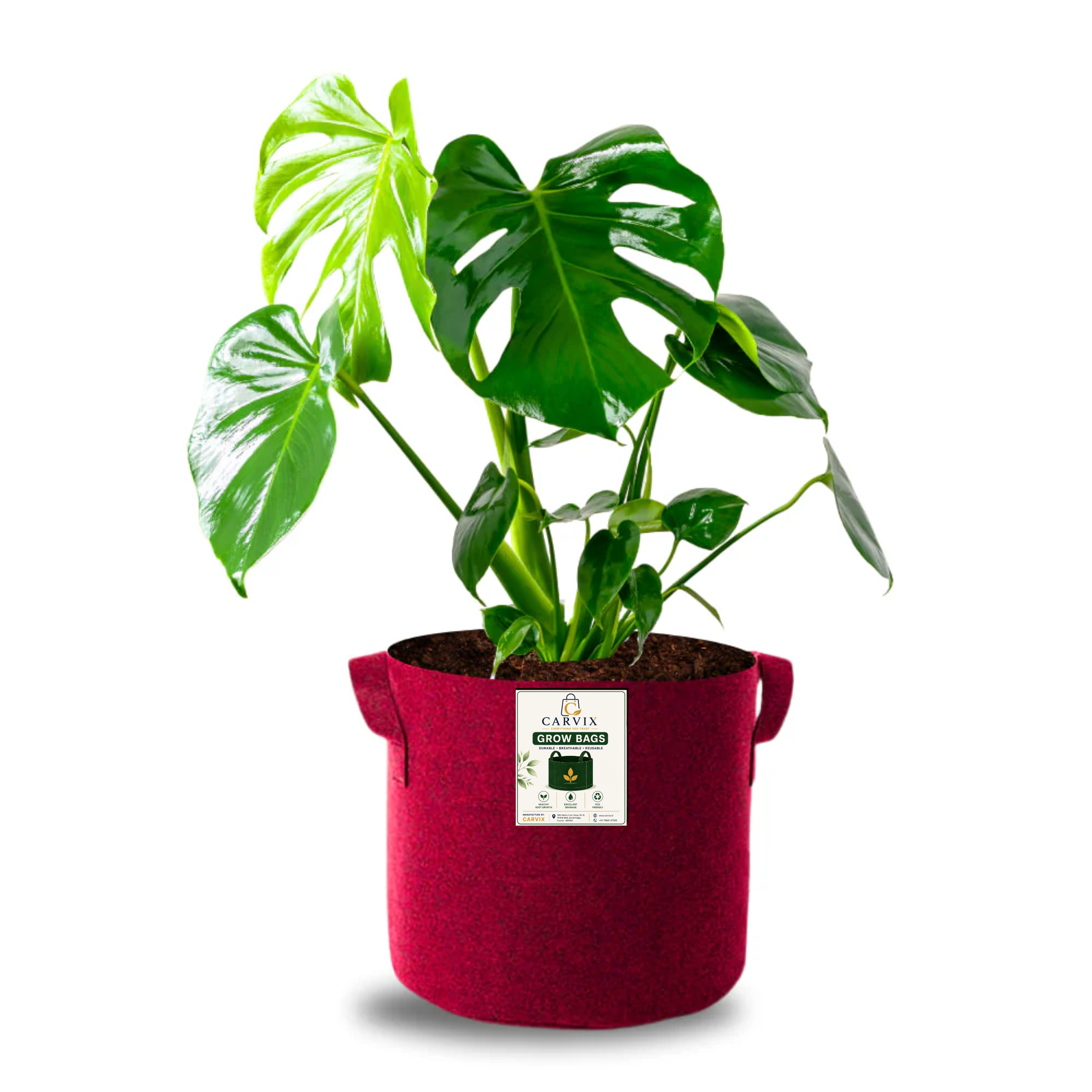 Carvix 9x9 Geo Grow Bags Suitable for Vegetable and Flower Plants, Premium Quality 450 GSM Maroon Planters for Terrace Garden