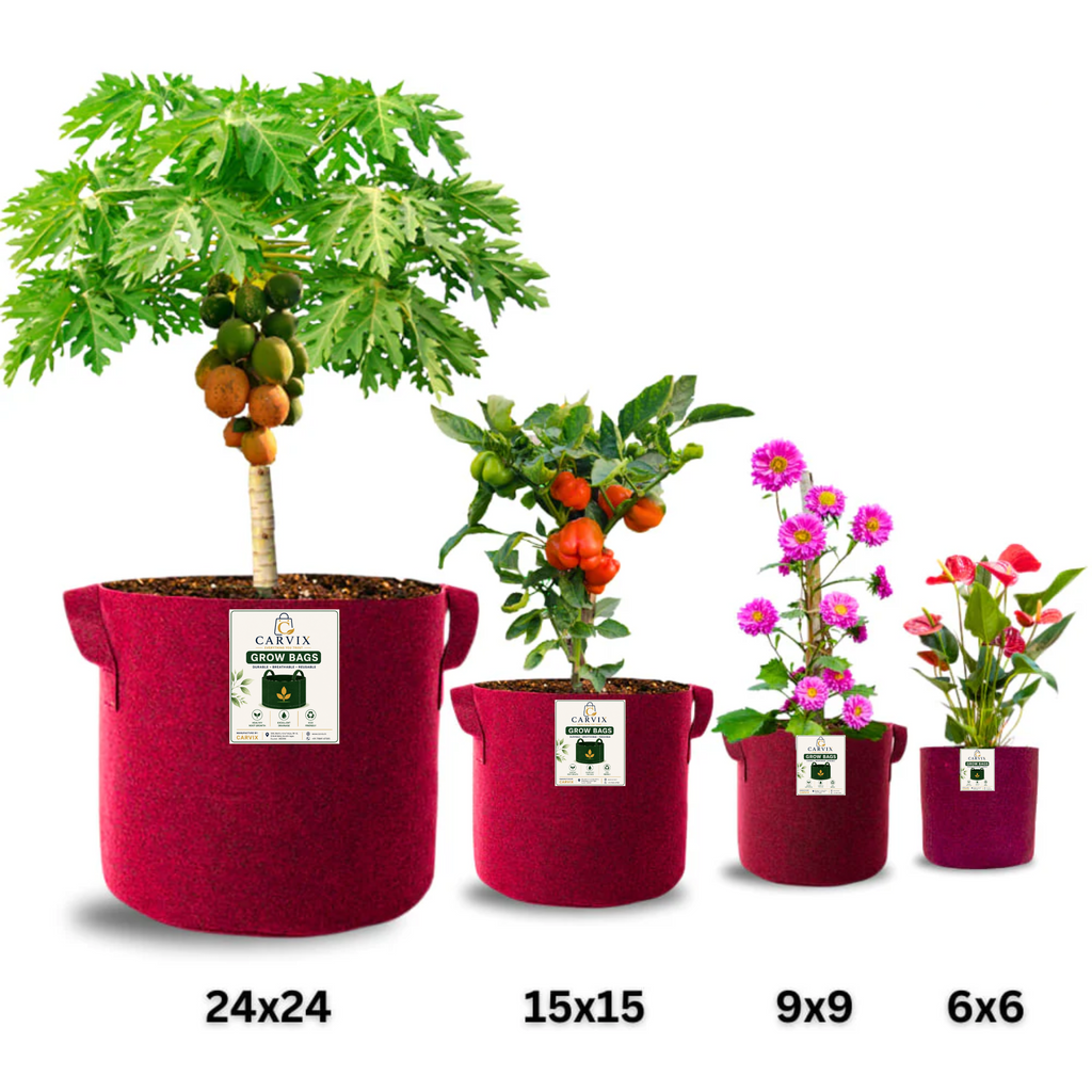 Carvix 9x9 Geo Grow Bags Suitable for Vegetable and Flower Plants, Premium Quality 450 GSM Maroon Planters for Terrace Garden
