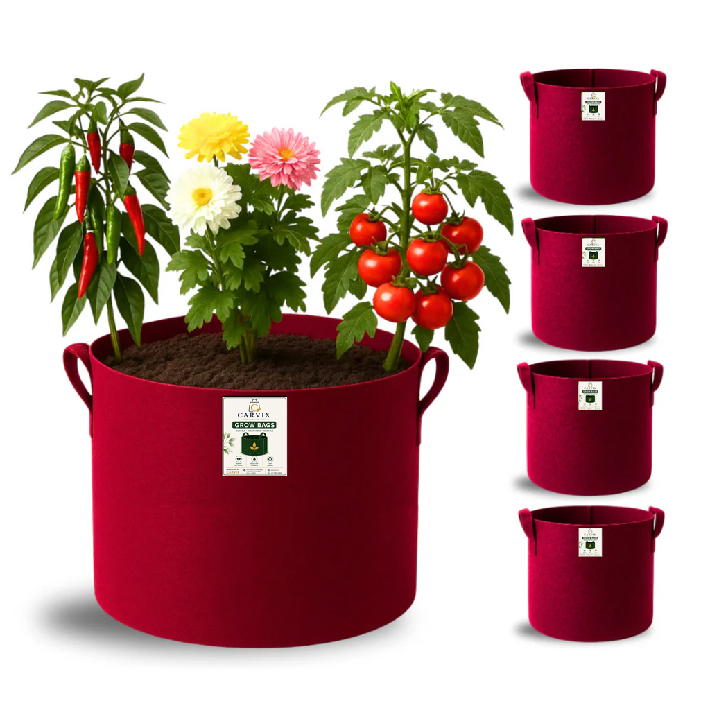 Carvix 9x9 Geo Grow Bags Suitable for Vegetable and Flower Plants, Premium Quality 450 GSM Maroon Planters for Terrace Garden