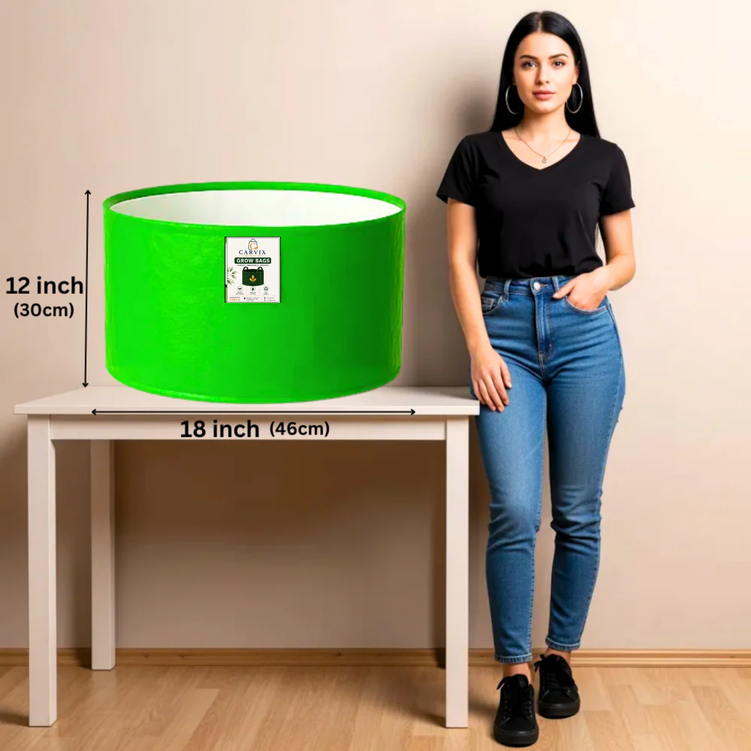 Carvix 18x12 Grow Bag for Vegetable Gardening, Premium HDPE 260 GSM, Green Plant Bags for Home Garden
