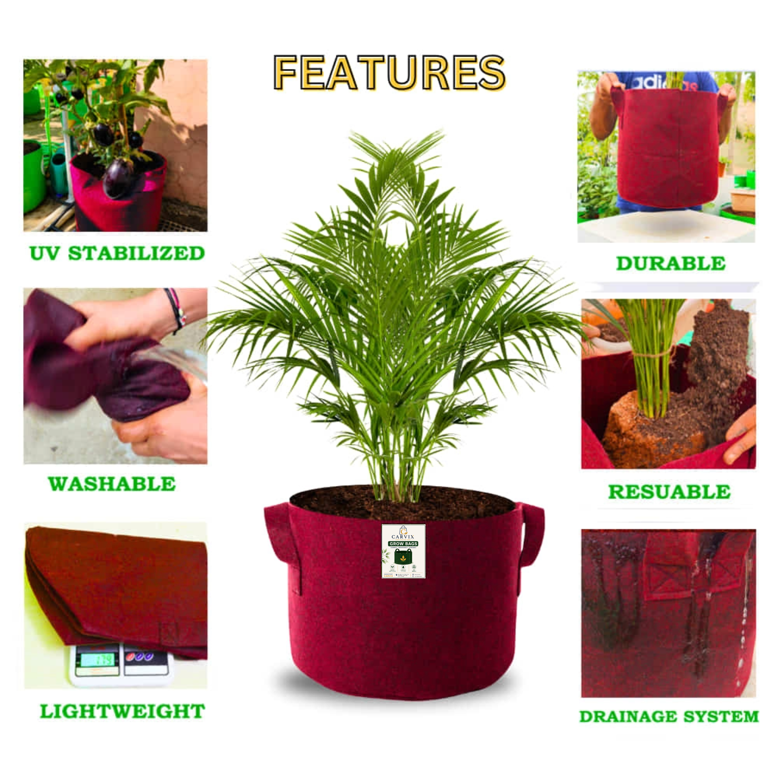 Carvix 15X12 Geo Fabric Grow Bags for Terrace Garden