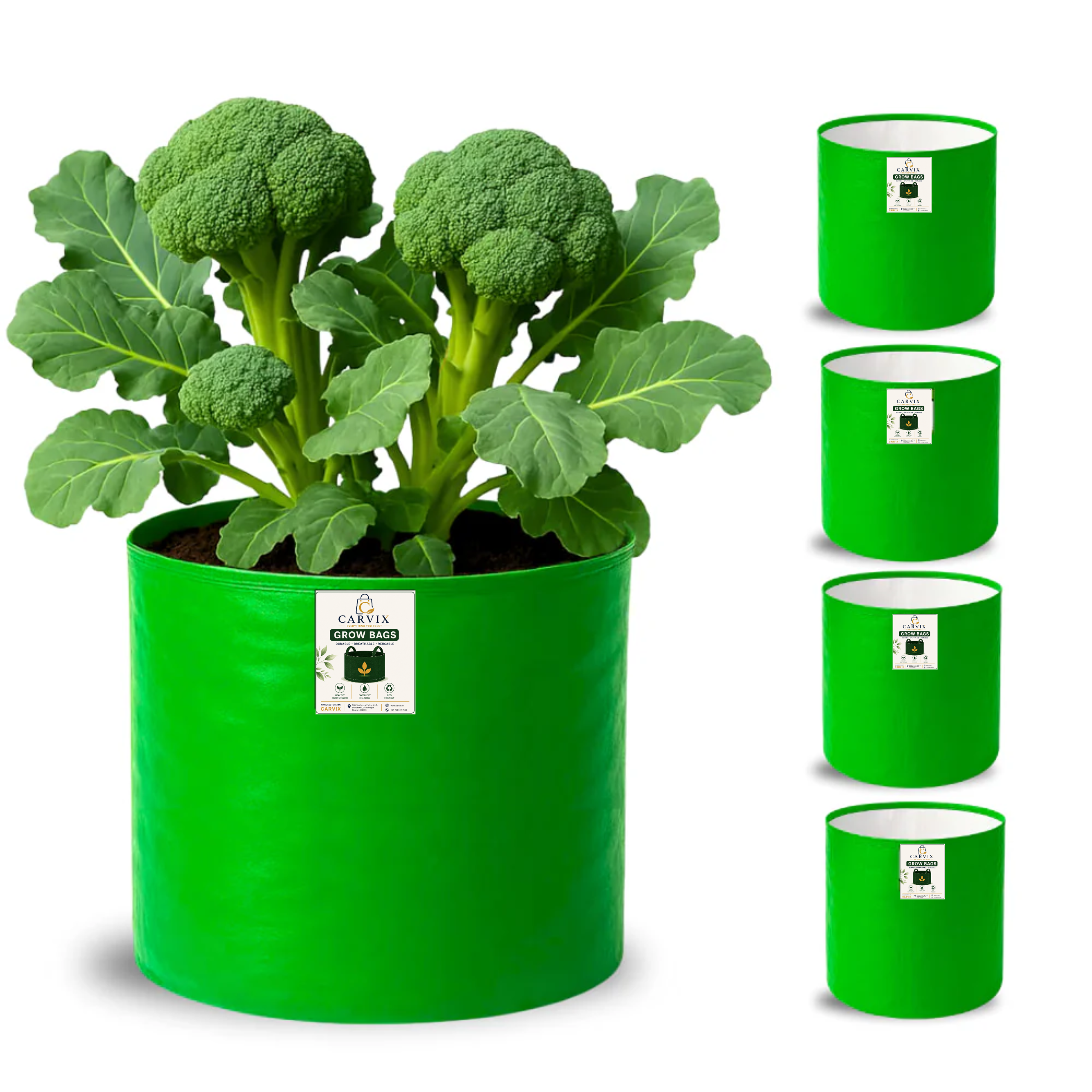 Carvix 15x9 Grow Bag for Terrace Garden, Premium HDPE 260 GSM, Green Plant Bags