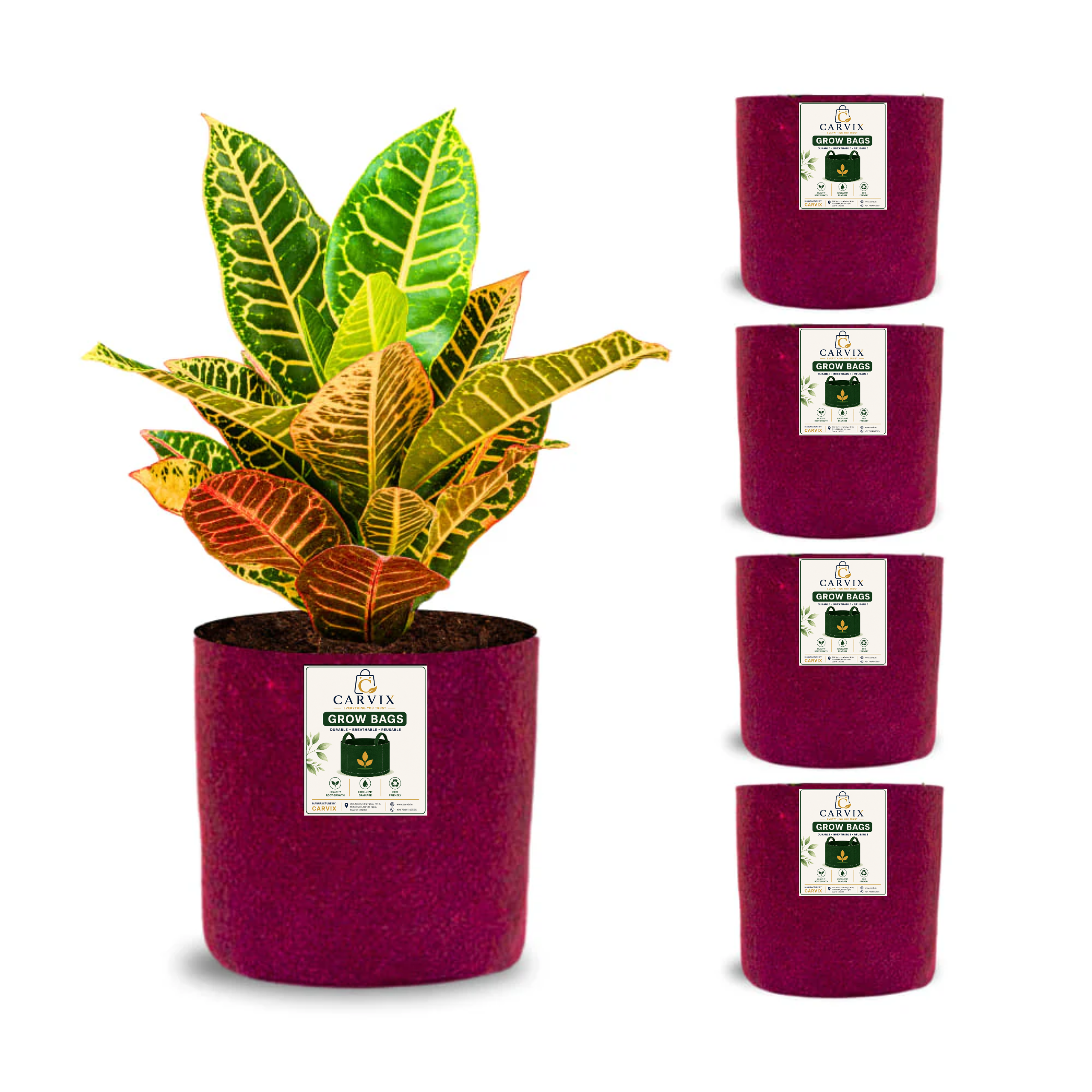 Carvix 6x6 Small Size Grow Bags for Terrace Gardening, Premium Quality Geo Fabric 450 GSM Planters for Small Plants