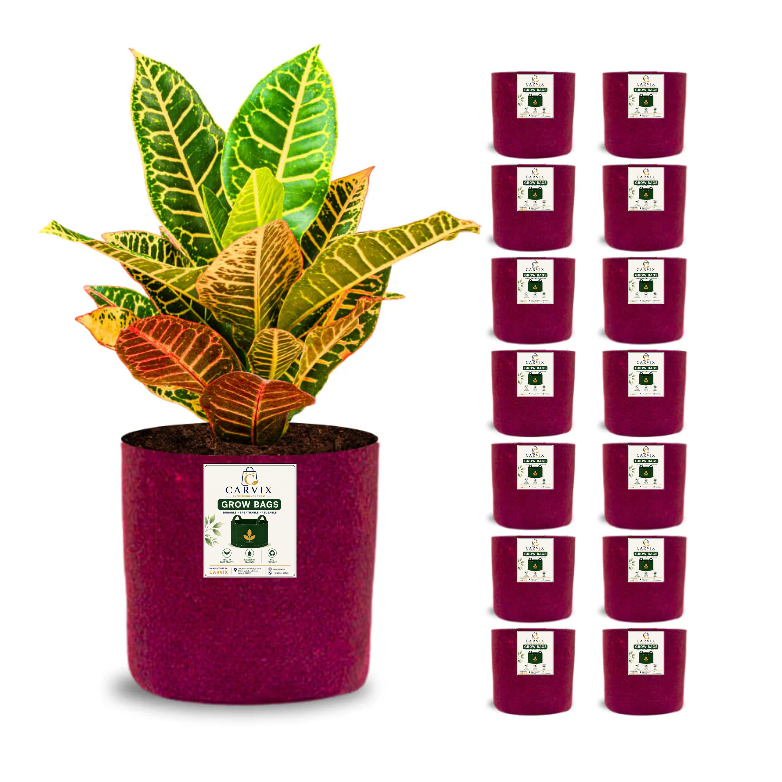 Carvix 6x6 Small Size Grow Bags for Terrace Gardening, Premium Quality Geo Fabric 450 GSM Planters for Small Plants