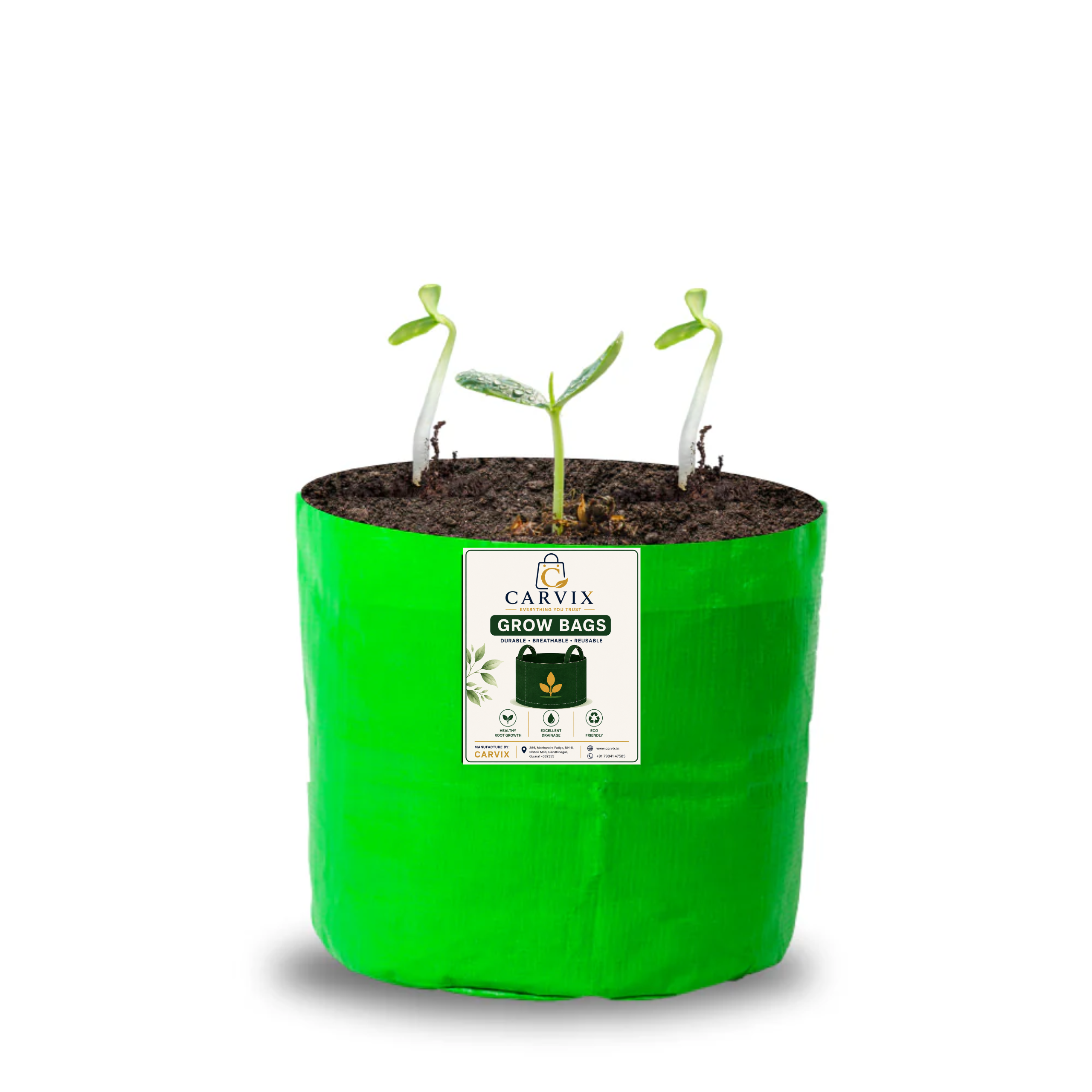 Carvix 6x6 Small Size Grow Bag for Home Gardening, Premium HDPE 260 GSM, Green Plant Bags