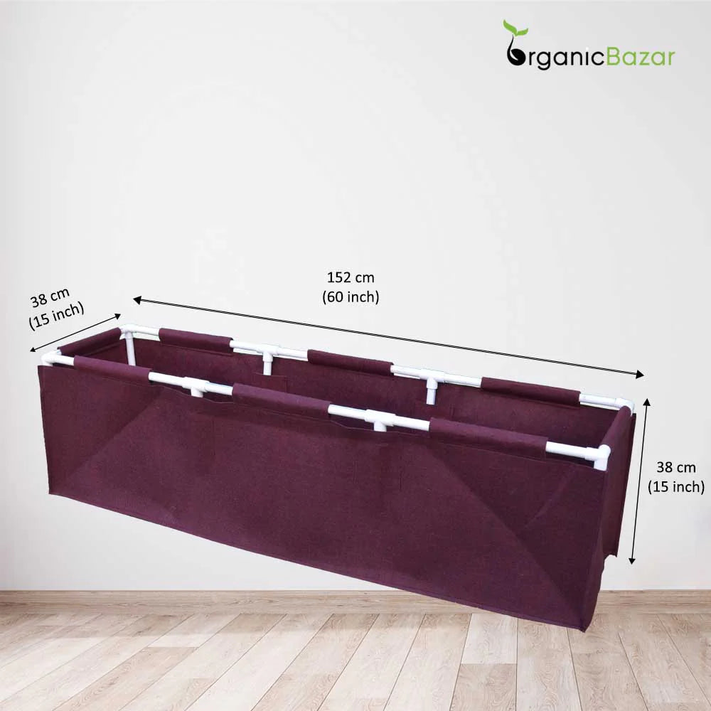 Carvix 60x15x15 Geo Fabric Rectangular Grow Bag With Supporting PVC Pipes for Terrace Garden, Premium Geo Fabric 450 GSM Raised Bed Planter