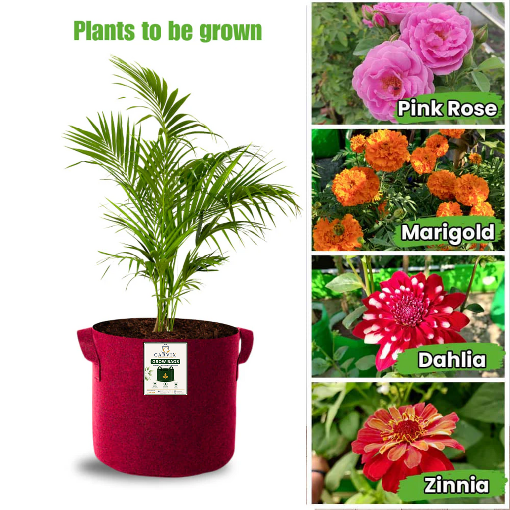 Carvix 9x9 Geo Grow Bags Suitable for Vegetable and Flower Plants, Premium Quality 450 GSM Maroon Planters for Terrace Garden