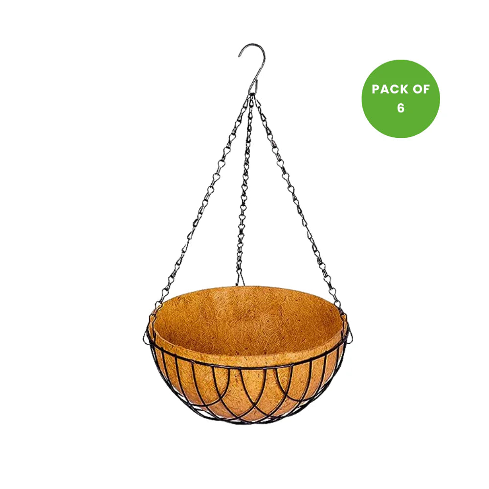 Carvix Hanging Basket Coco Coir Liner With Stand (Set of 6 PCs)