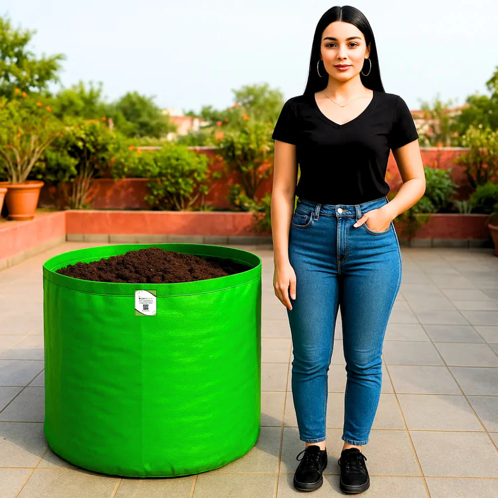 Carvix HDPE 24x24 Big Size Grow Bags for Home Gardening | Plants Bags for Fruits, Vegetables, & Flowers | Round Green Planting Bags | 260 GSM Garden Growing Bag