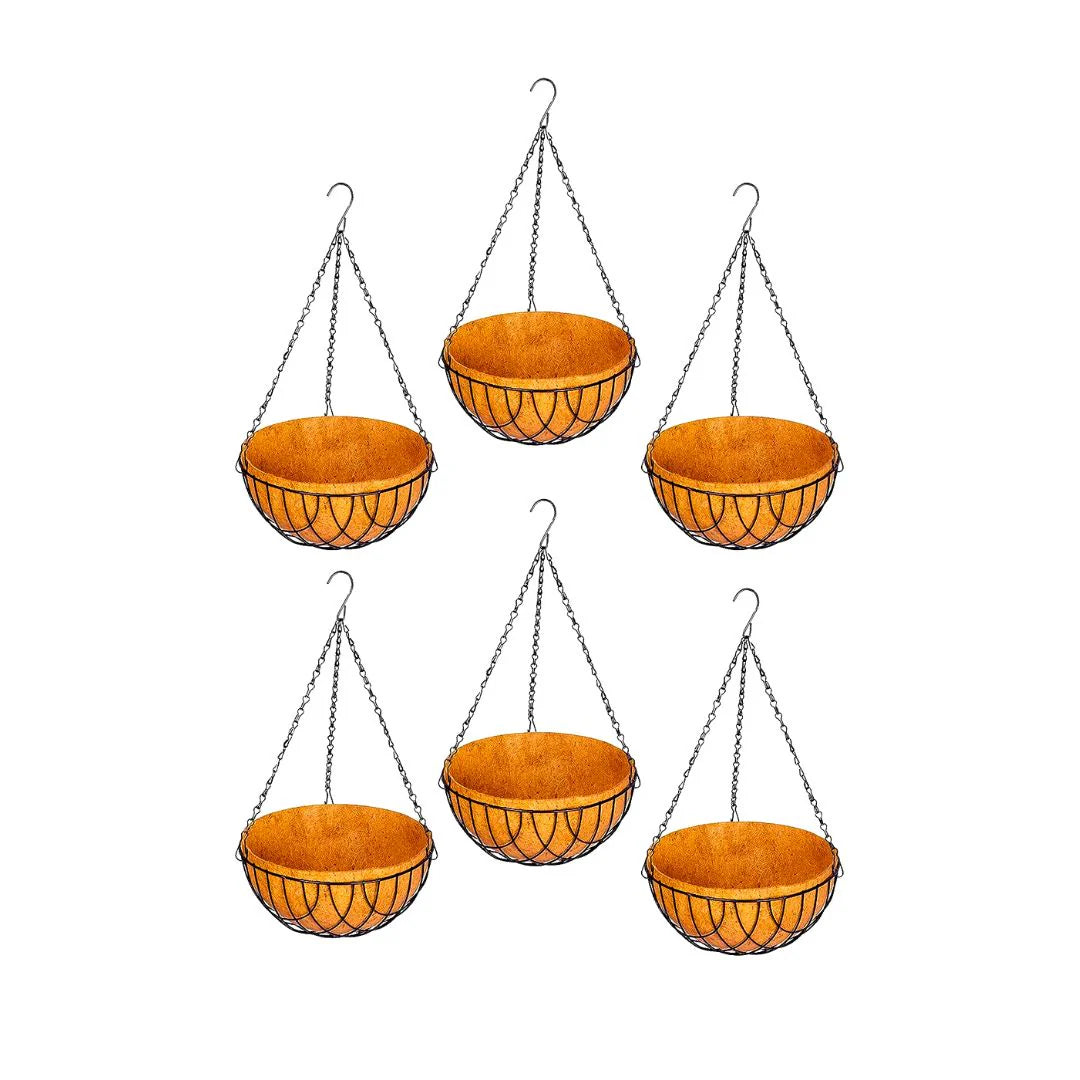 Carvix Hanging Basket Coco Coir Liner With Stand (Set of 6 PCs)