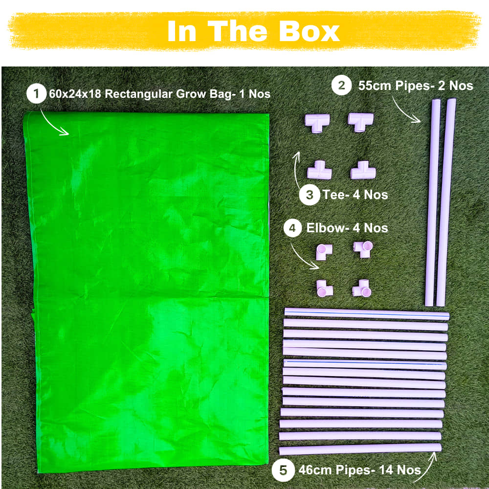 Carvix HDPE 60x24x18 Rectangle Grow Bag With Supporting Pvc Pipes Extra Thick Premium Quality Grow Bags