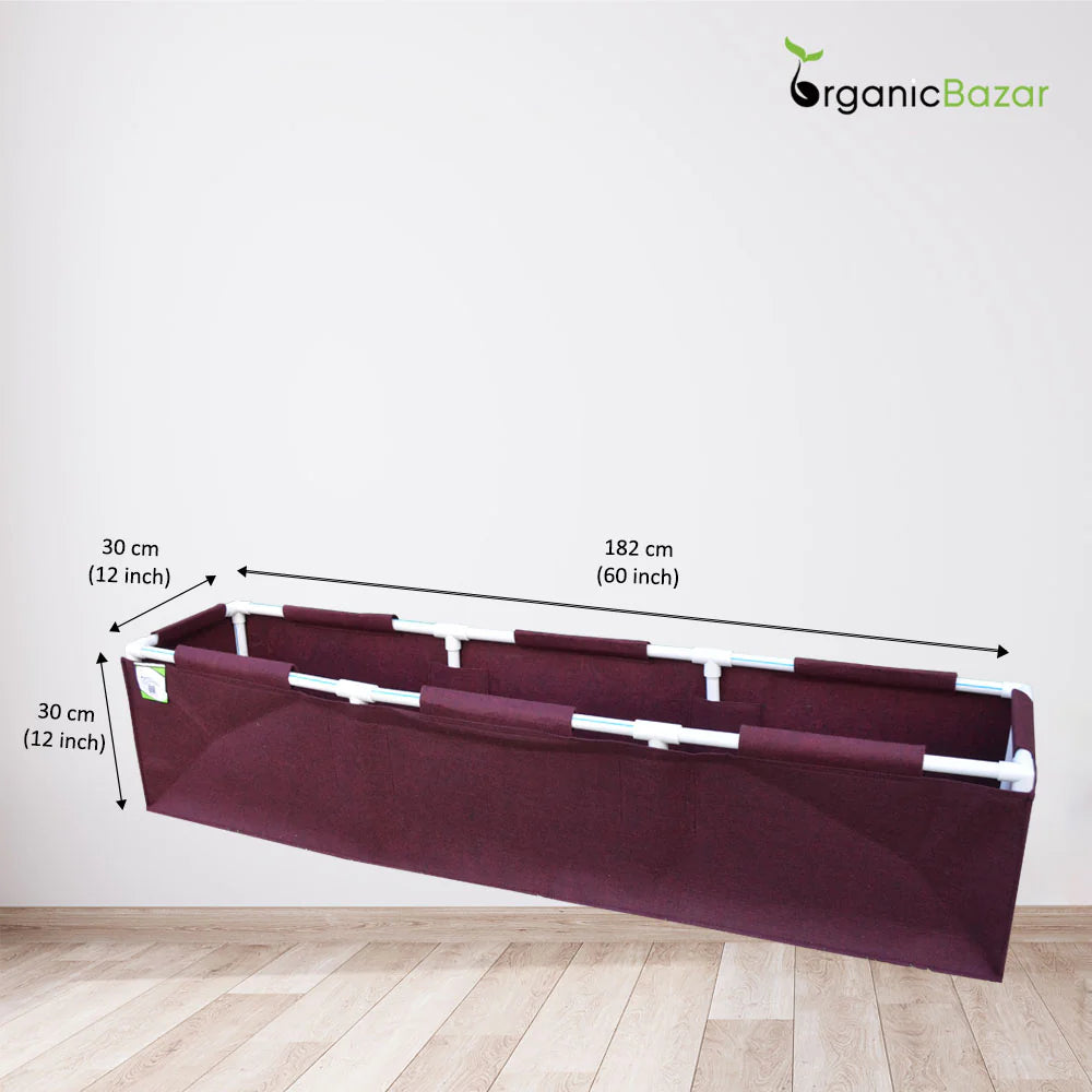 Carvix 60x12x12 Geo Fabric rectangular Grow Bag With Supporting PVC Pipes for Terrace and Balcony Garden